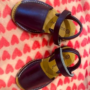Leather sandals made in Spain metallic blue/ purple color, gorgeous